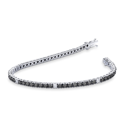 Bracelet Tennis en Or 18k avec Diamants Noirs et Blancs