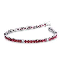 Bracelet Tennis en Or Blanc 18k Diamants avec Rubis 