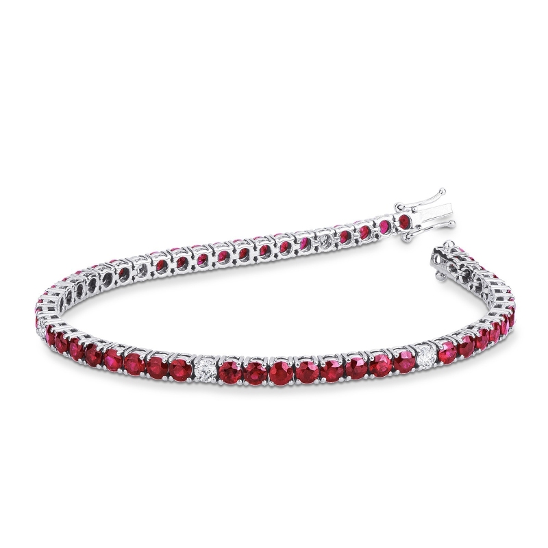 Bracelet Tennis en Or Blanc 18k Diamants avec Rubis 