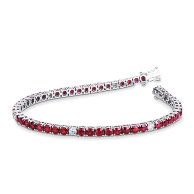 Bracelet Tennis en Or Blanc 18k Diamants avec Rubis 