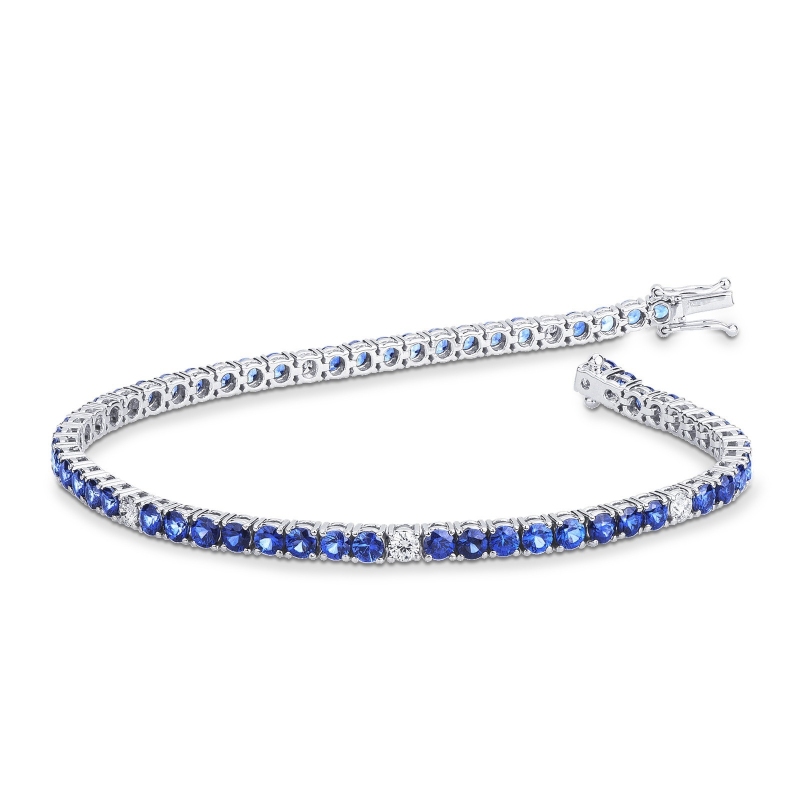 Bracelet Tennis à fil en Or Blanc 18k serti de Saphirs bleus et de diamants