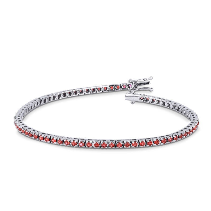 Bracelet tennis a griffes en or blanc 18k serti de rubis femme
