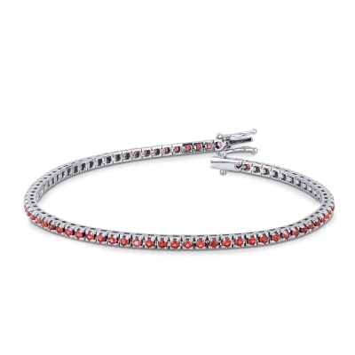 Bracelet tennis a griffes en or blanc 18k serti de rubis femme