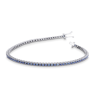 Bracelet tennis or blanc 18k avec saphirs bleus
