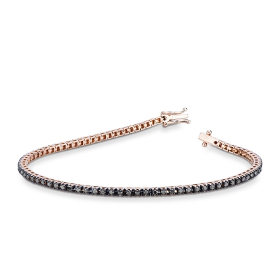 Bracelet Tennis griffe en Or Rose 18k avec Diamants Noirs