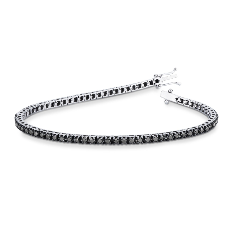 Bracelet tennis à griffes en or blanc 18k avec diamants noirs