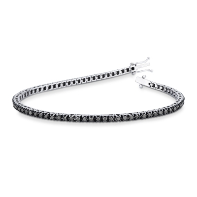 Bracelet tennis à griffes en or blanc 18k avec diamants noirs