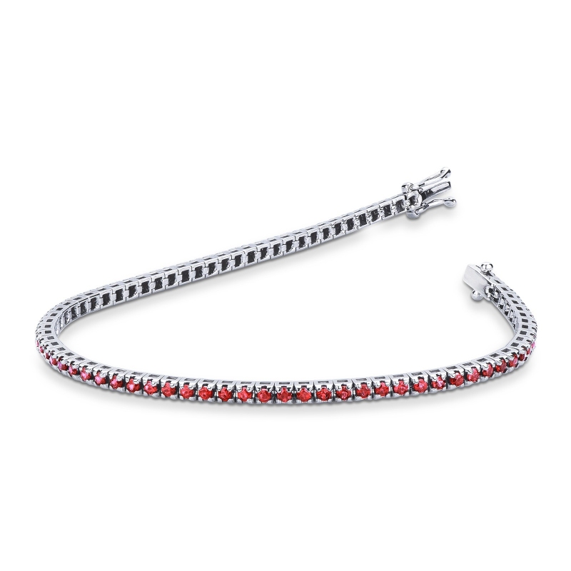 Bracelet Tennis à griffes en or blanc 18 carats avec des rubis