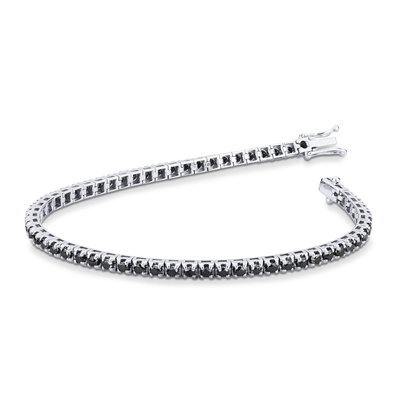 Bracelet Tennis Or Blanc 18k avec Diamants Noirs