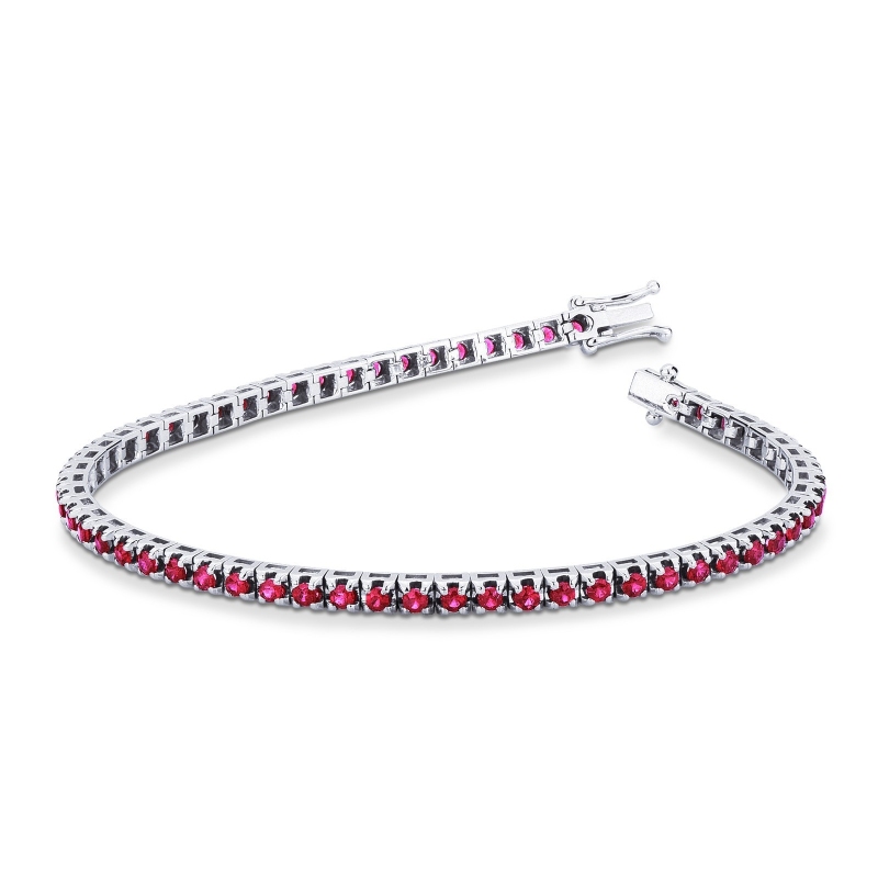 Bracelet Tennis Or Blanc 18k serti de Rubis éclatants