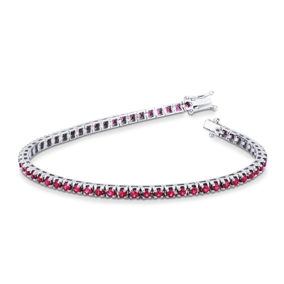 Bracelet Tennis Or Blanc 18k serti de Rubis éclatants