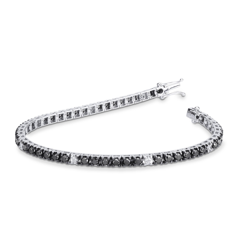 Bracelet Tennis Or Blanc 18k avec Diamants Noirs et Blancs