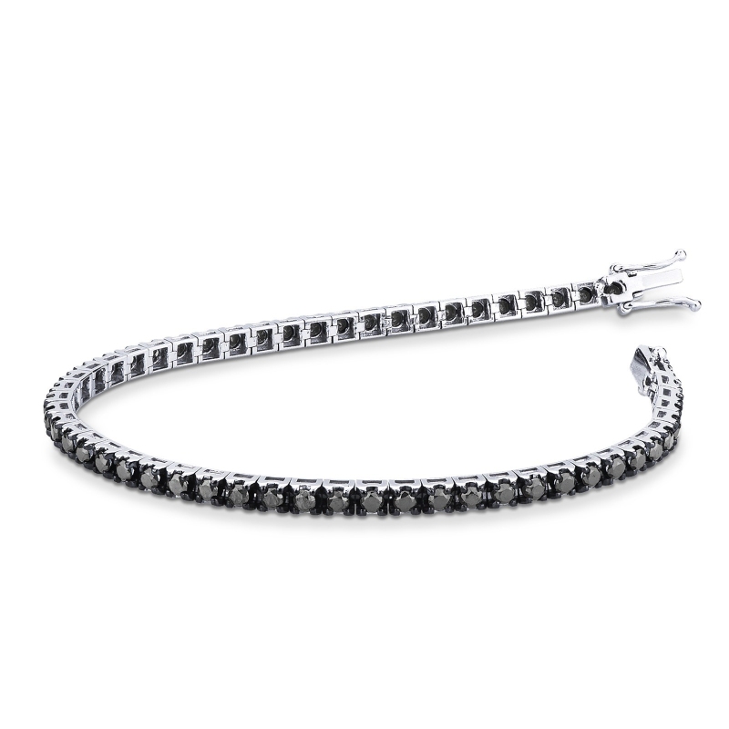 Bracelet Tennis en Or Blanc 18k avec Diamants Noirs sur Or Brun