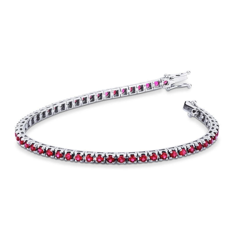 Bracelet tennis en or blanc 18k avec rubis