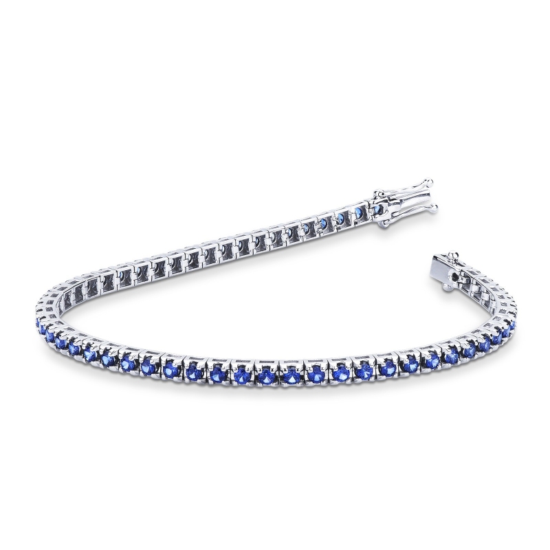Bracelet Tennis en or blanc 18 carats avec des saphirs bleus