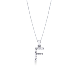 Collier lettre F en or blanc 18k avec pendentif