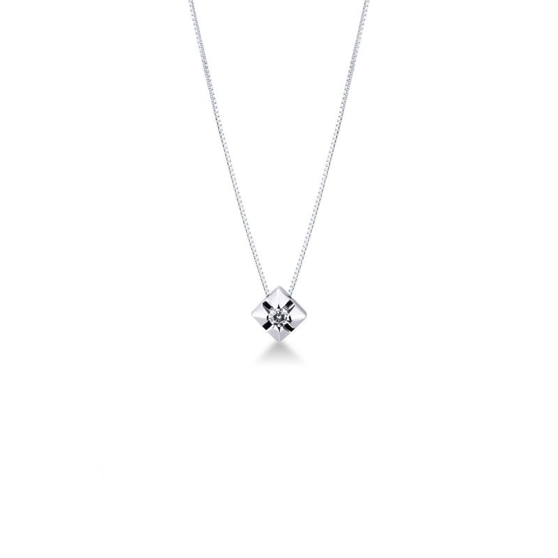 Pendentif solitaire diamant 0.02 ct or blanc 18 ct 