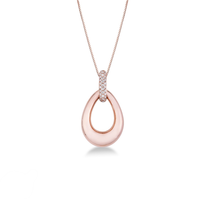 Collier en Or Rose 18k avec Pendentif Goutte et Diamants