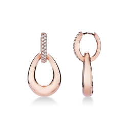 Créoles bombées en or rose 18k avec diamants et pendentif goutte