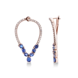 Boucles d'oreilles ovales or rose 18k avec saphirs bleus et diamants