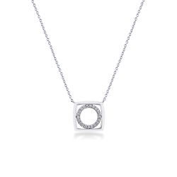 Collier Rolo en Or Blanc 18k avec Pendentif Carré et Diamants