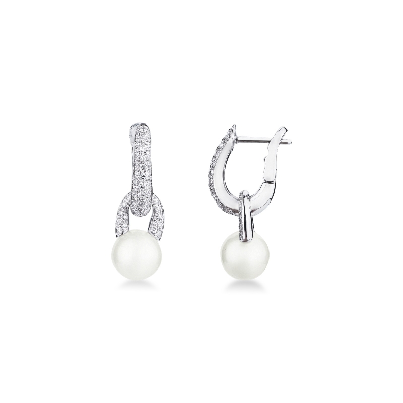 Boucles d'oreilles en or blanc avec perles et diamants 