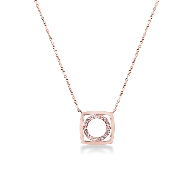 Collier Rolo en Or Rose 18k avec Pendentif Carré et Diamants