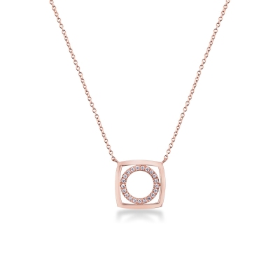 Collier Rolo en Or Rose 18k avec Pendentif Carré et Diamants