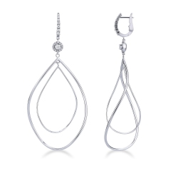Boucles d’oreilles pendantes ovales en or blanc 750 avec diamants