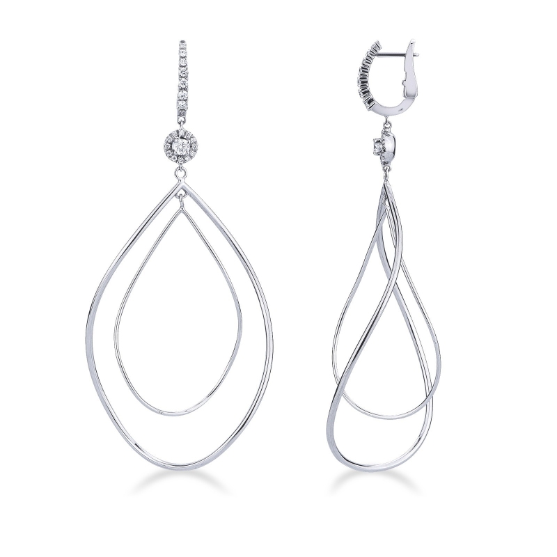 Boucles d’oreilles pendantes ovales en or blanc 750 avec diamants