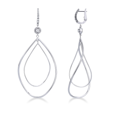 Boucles d’oreilles pendantes ovales en or blanc 750 avec diamants