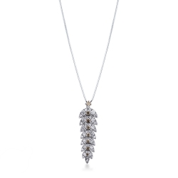 Collier en Or Blanc 18k avec Pendentif Plume en Diamants Blancs et Bruns