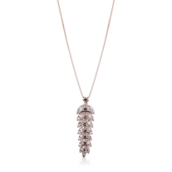Collier en Or Rose 18k avec Pendentif Plume et Diamants