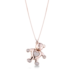 Pendentif en forme d'ours en peluche en or rose 18k de diamants