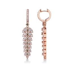 Boucles d’oreilles pendantes plume en or rose 18k avec diamants