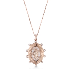 Collier en or rose 18k avec la Vierge orné de diamants