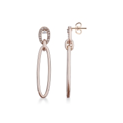 Boucles d’oreilles en or rose 18k avec pendentifs ovales et diamants