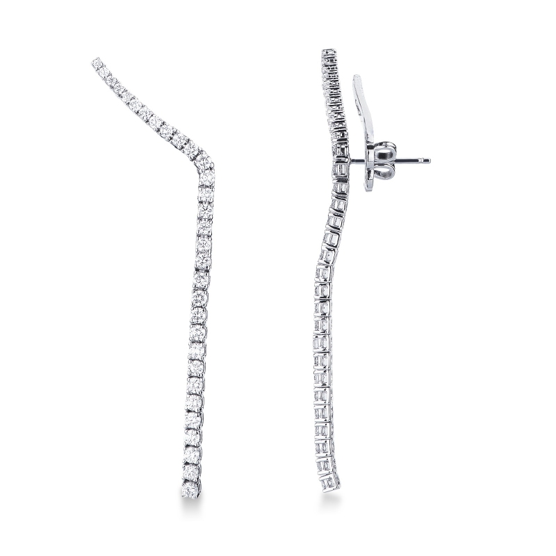 Boucles d’oreilles tennis pendantes en or blanc 18k avec diamants