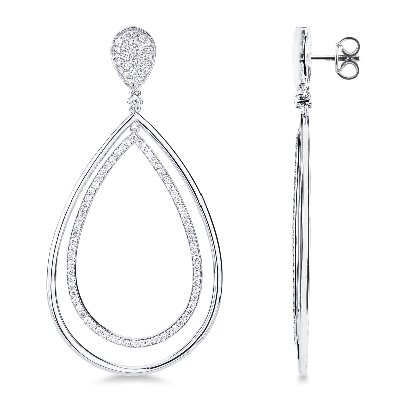 Boucles d’oreilles élégantes femme avec diamants en forme de goutte