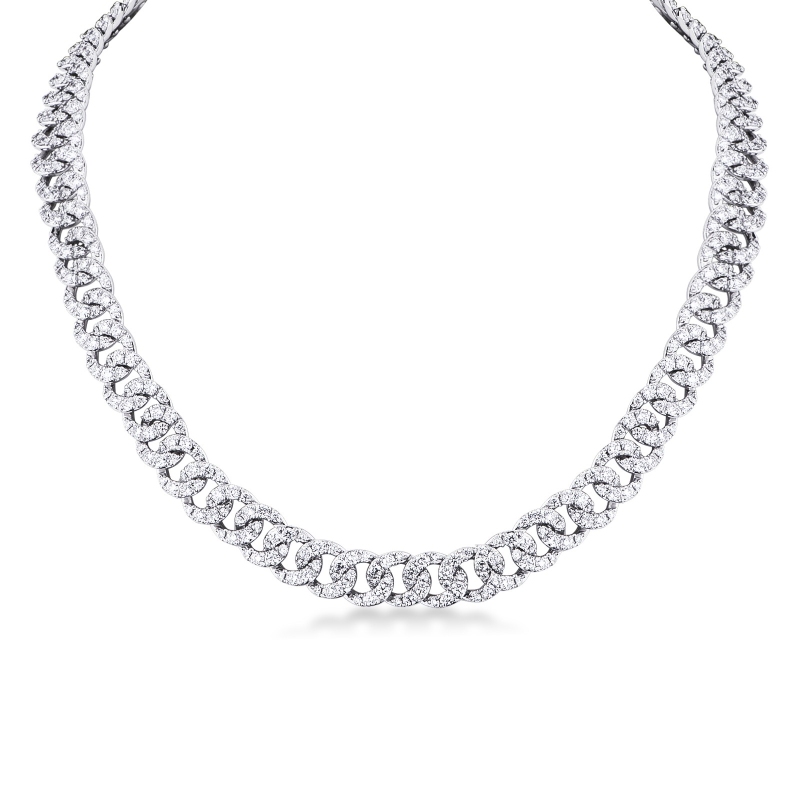 Collier élégant or blanc 18k style gourmette avec diamants