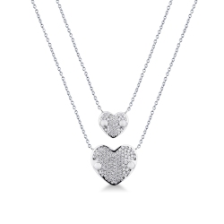 Collier en or blanc 18 carats avec deux cœurs en diamants 