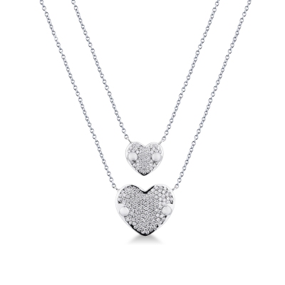 Collier en or blanc 18 carats avec deux cœurs en diamants 