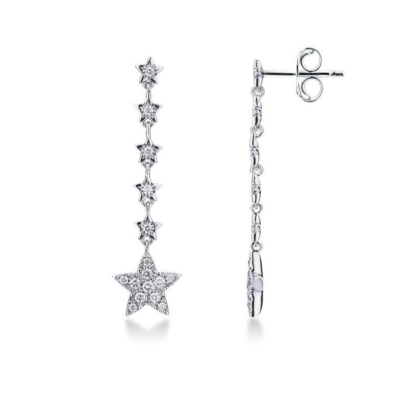 Boucles d'oreilles étoiles en or blanc 18k avec diamants