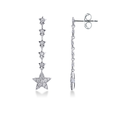 Boucles d'oreilles étoiles en or blanc 18k avec diamants