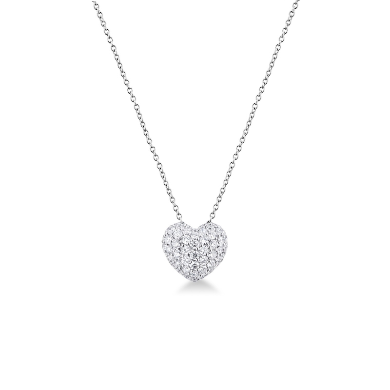 Collier en or blanc 18k avec pendentif cœur pavé en diamants 