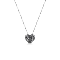 Collier en or blanc 18k pendentif cœur diamants noirs