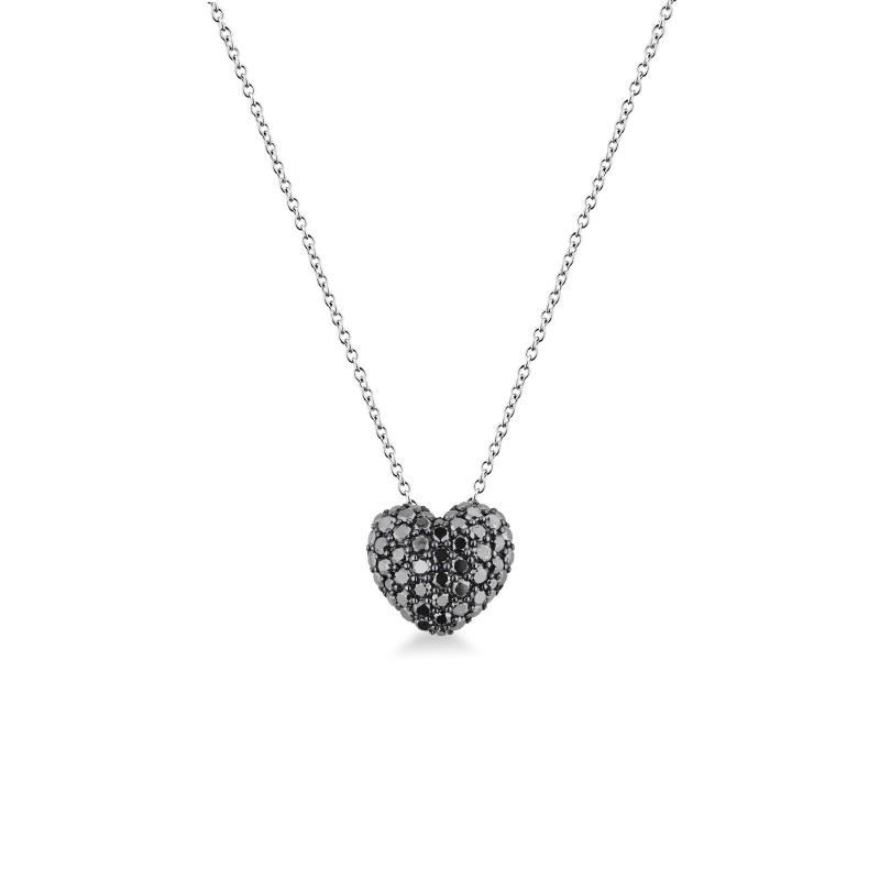 Collier en or blanc 18k pendentif cœur diamants noirs