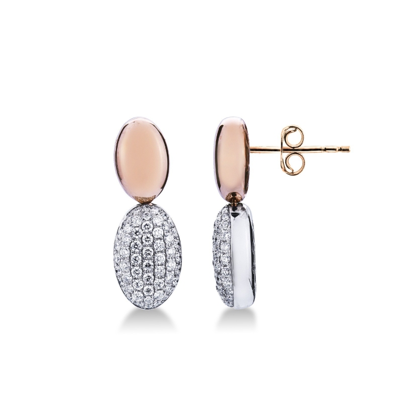 Boucles d’oreilles en or blanc et rose 18k ovales en diamants