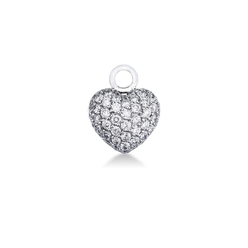 Pendentif cœur bombé pavé en or blanc 18 ct avec diamants