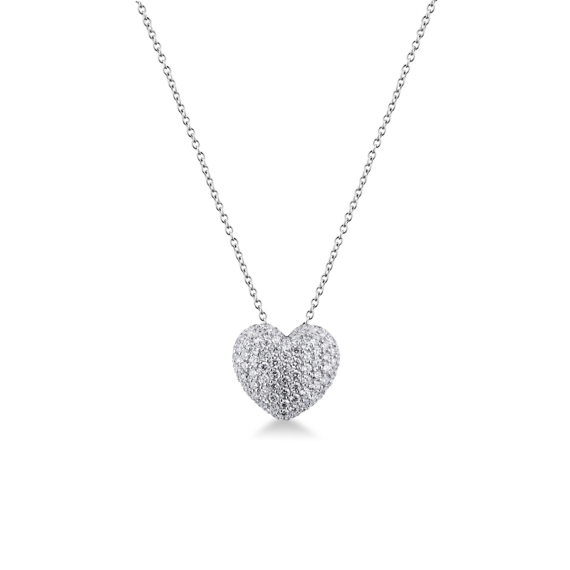 Collier en or blanc 18k avec cœur bombé en diamants 
